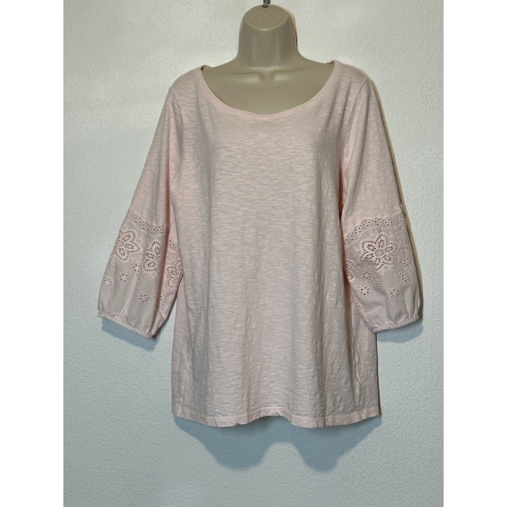 Talbots Plus Size X Pink Pullover Knit Tunic‎ Top Embroidered Puff Sleeve